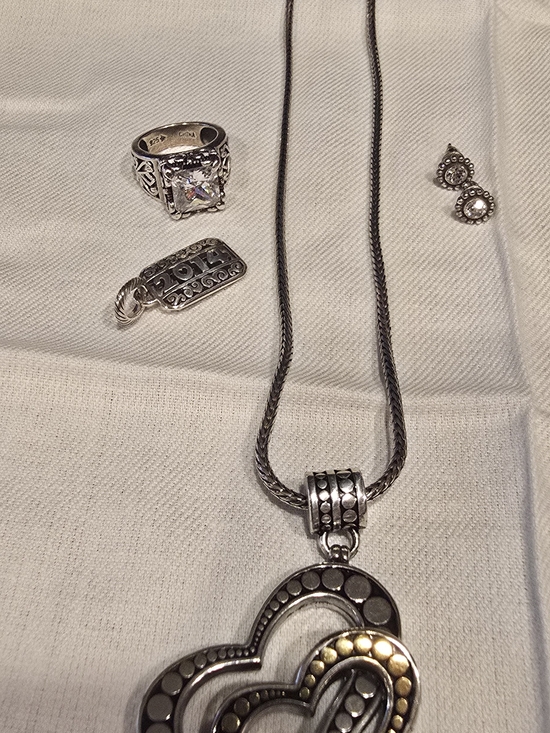 Brighton Jewelry - Brighton Lot: Two-Tone Heart Necklace, Ring, Earring, And Charm